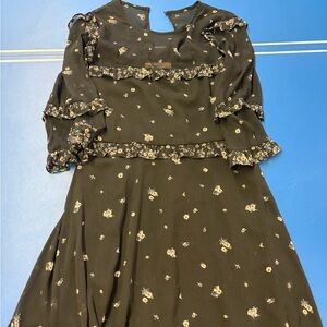 Abercrombie Black Floral Ruffle Midi Dress